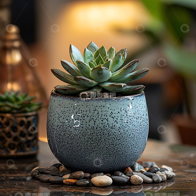 高清大图下载【趣麦麦图】蓝灰色多肉植物盆栽