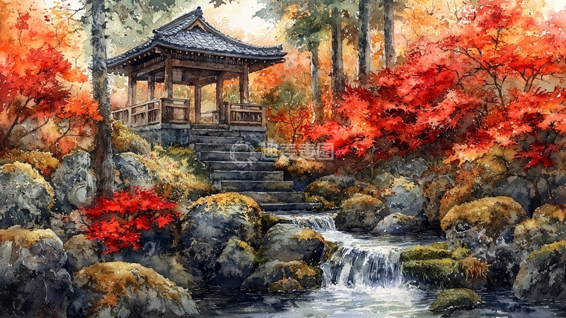 高清大图下载【趣麦麦图】秋日枫叶园林景色