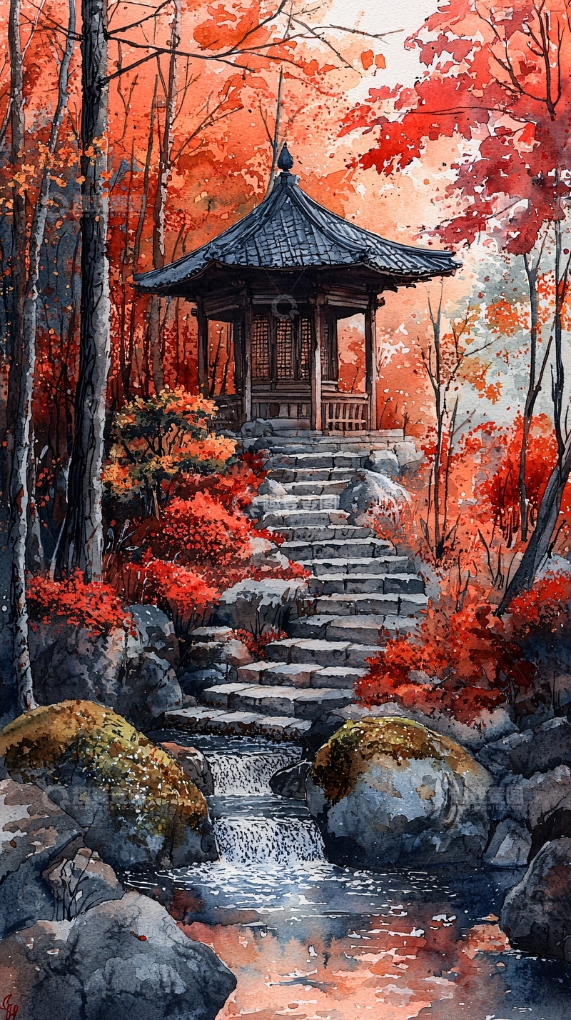 高清大图下载【趣麦麦图】秋日亭台楼阁景色