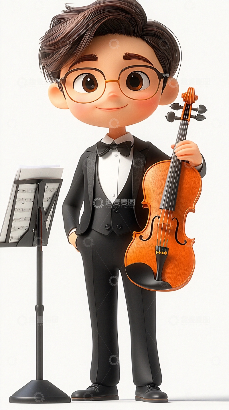 高清大图下载【趣麦麦图】可爱小提琴手卡通形象