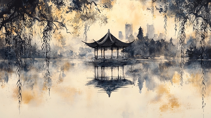 高清大图下载【趣麦麦图】湖中亭台