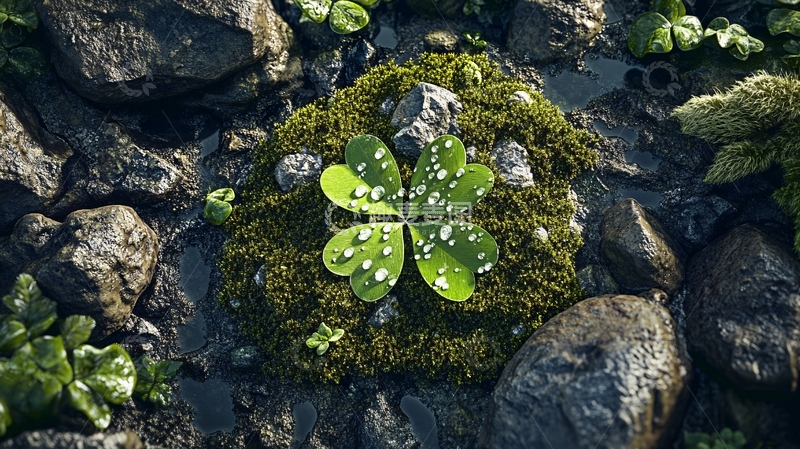 高清大图下载【趣麦麦图】石头缝隙中的四叶草