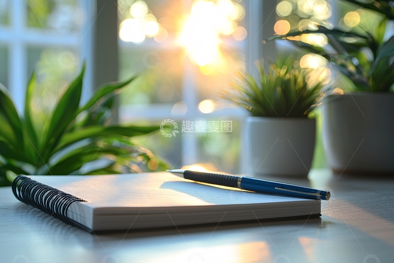 高清大图下载【趣麦麦图】阳光洒在桌上的笔记本