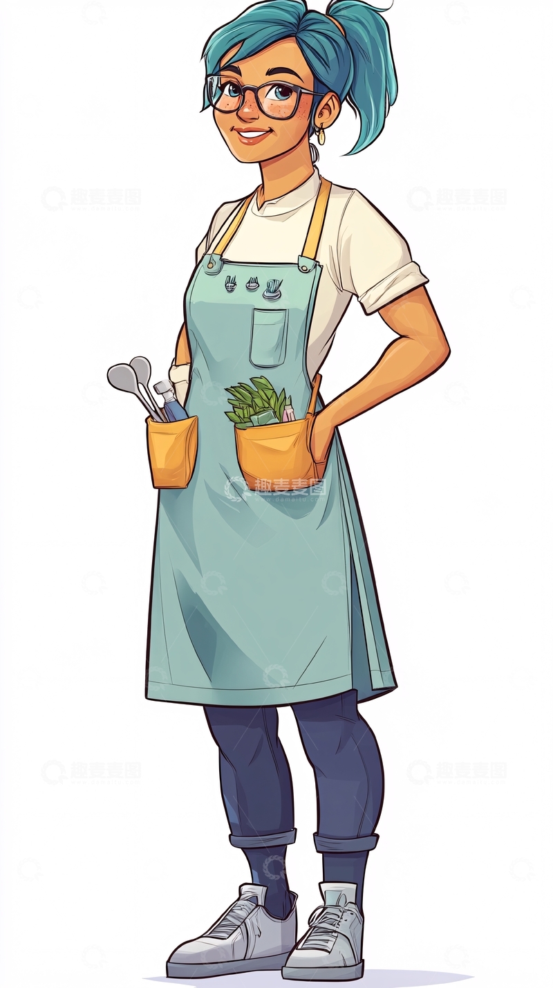 高清大图下载【趣麦麦图】戴眼镜的蓝发女孩