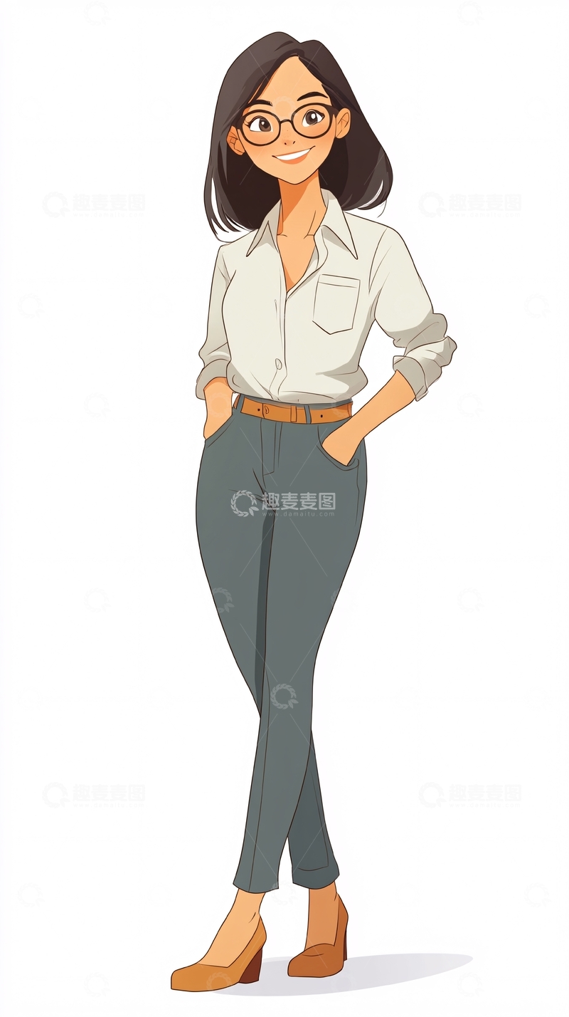 高清大图下载【趣麦麦图】戴眼镜的自信女性卡通形象