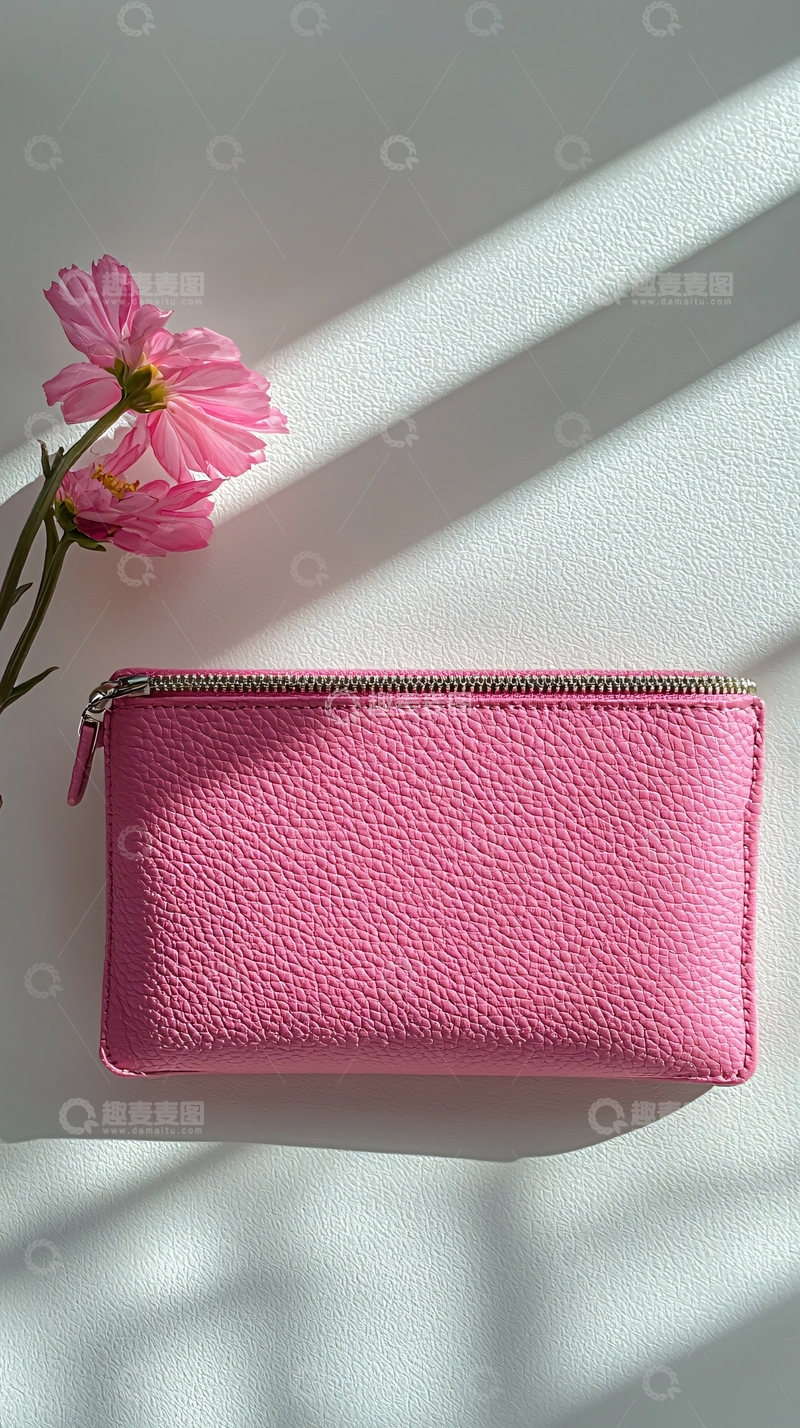 高清大图下载【趣麦麦图】粉色钱包与花卉的静物
