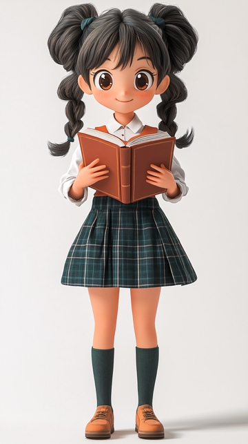 可爱卡通女孩读书