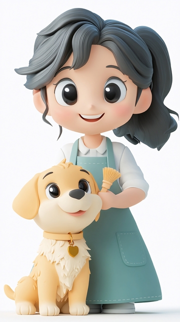 可爱卡通女孩和狗狗