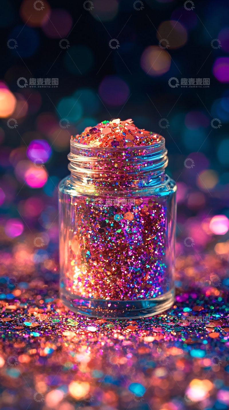 高清大图下载【趣麦麦图】闪亮亮彩色亮片玻璃瓶