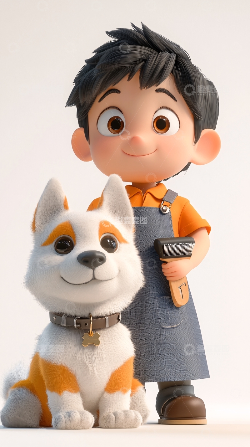 高清大图下载【趣麦麦图】可爱卡通男孩和狗狗