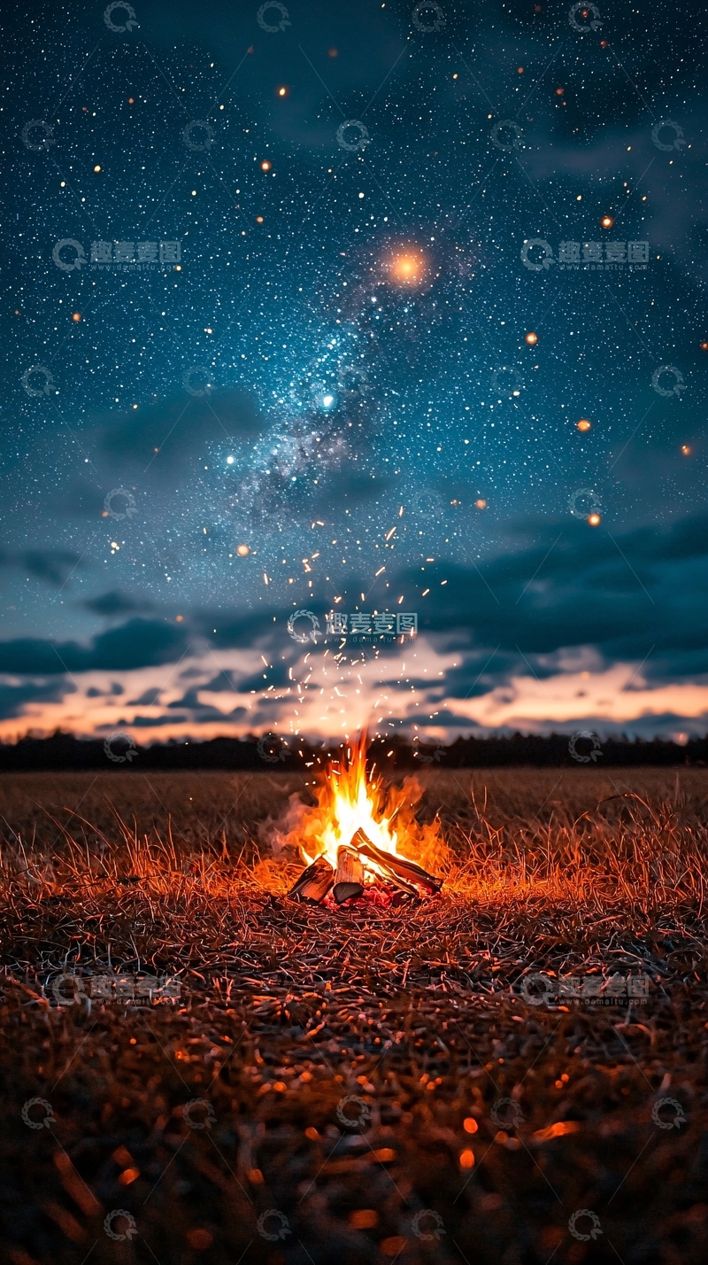 高清大图下载【趣麦麦图】篝火在星空下闪耀