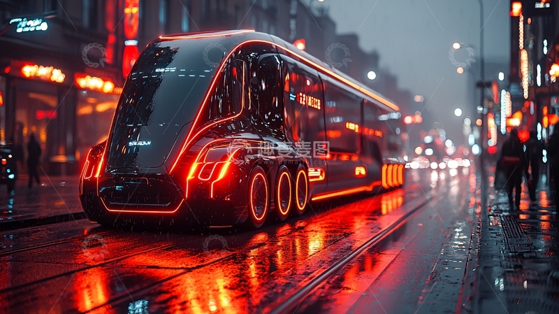 高清大图下载【趣麦麦图】夜晚城市未来巴士