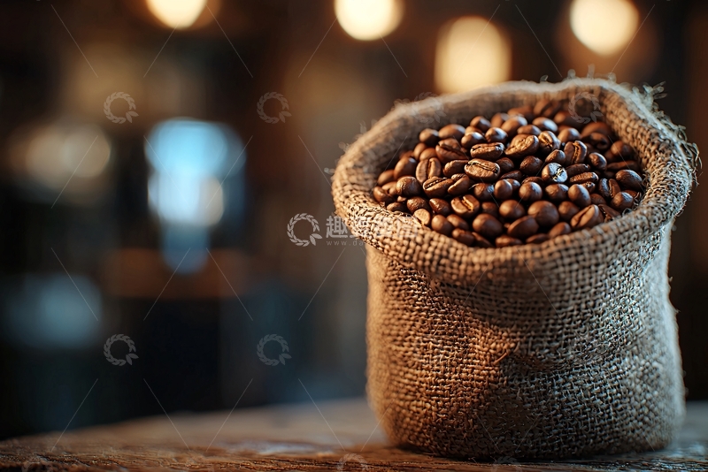 高清大图下载【趣麦麦图】麻布袋中烘焙好的咖啡豆
