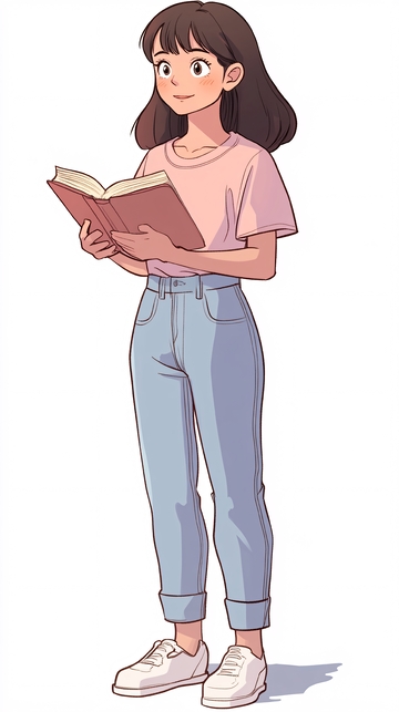 少女看书插画
