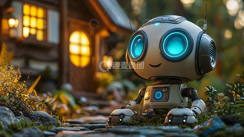 高清大图下载【趣麦麦图】可爱机器人森林小屋