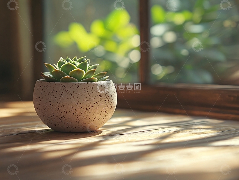 高清大图下载【趣麦麦图】窗边多肉盆栽特写