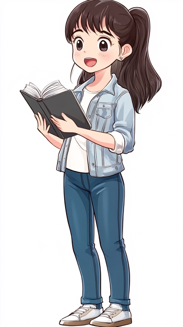 可爱女生看书卡通插画