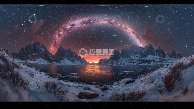 高清大图下载【趣麦麦图】极光下的雪山湖泊