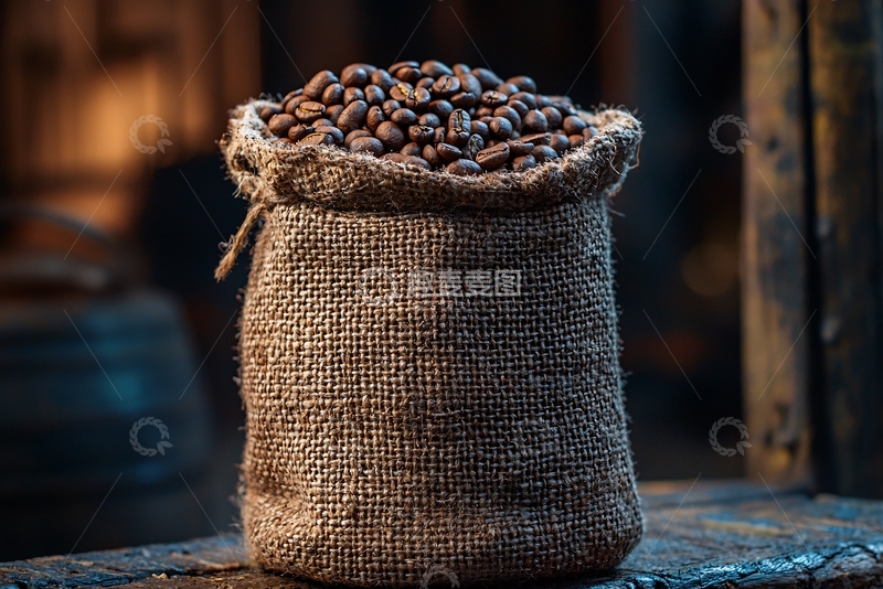 高清大图下载【趣麦麦图】麻袋咖啡豆特写