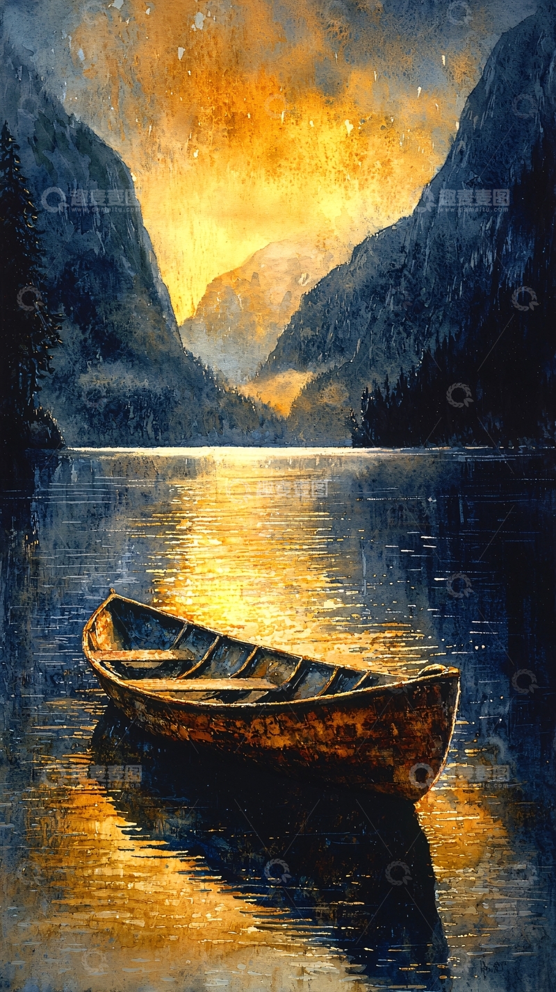 高清大图下载【趣麦麦图】湖中孤舟