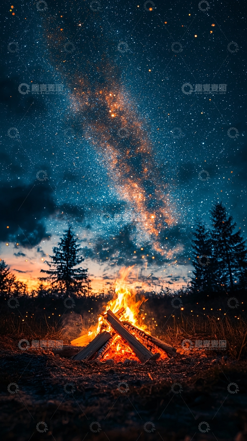高清大图下载【趣麦麦图】星空篝火