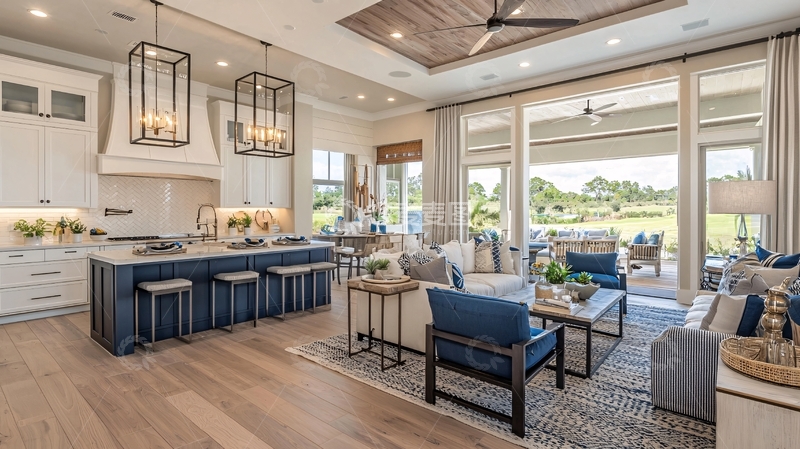 高清大图下载【趣麦麦图】现代开放式厨房客厅设计