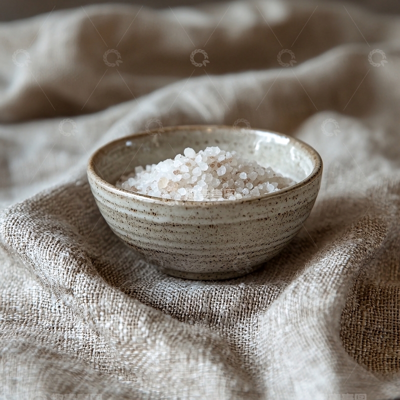 高清大图下载【趣麦麦图】一碗盐在亚麻布上
