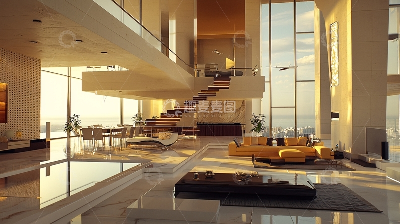 高清大图下载【趣麦麦图】现代化高层公寓客厅