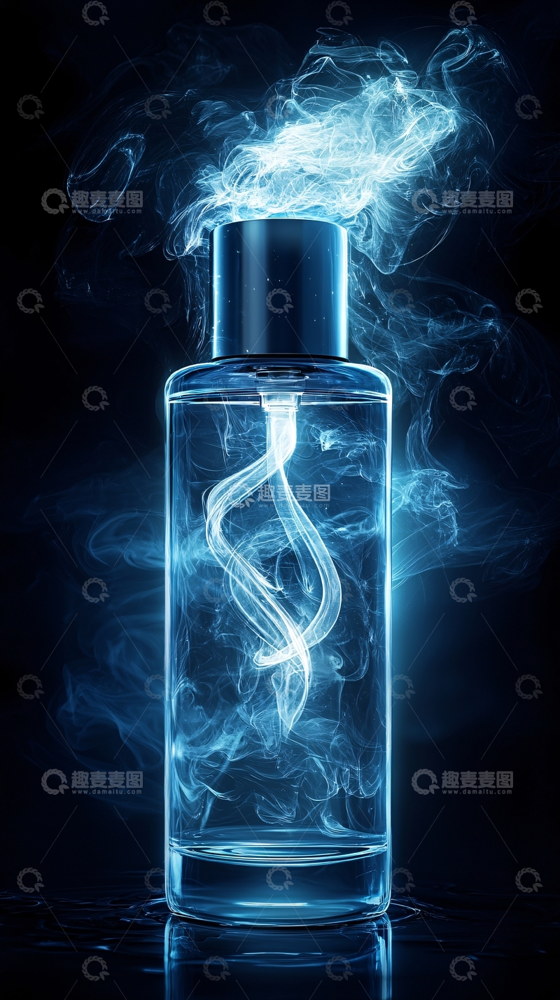 高清大图下载【趣麦麦图】-蓝色烟雾香水瓶