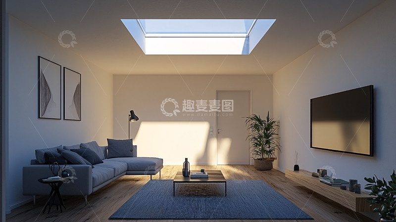 高清大图下载【趣麦麦图】现代简约客厅采光天窗