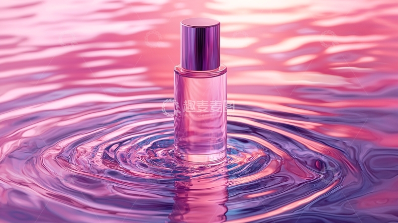 高清大图下载【趣麦麦图】粉色水面上的香水瓶