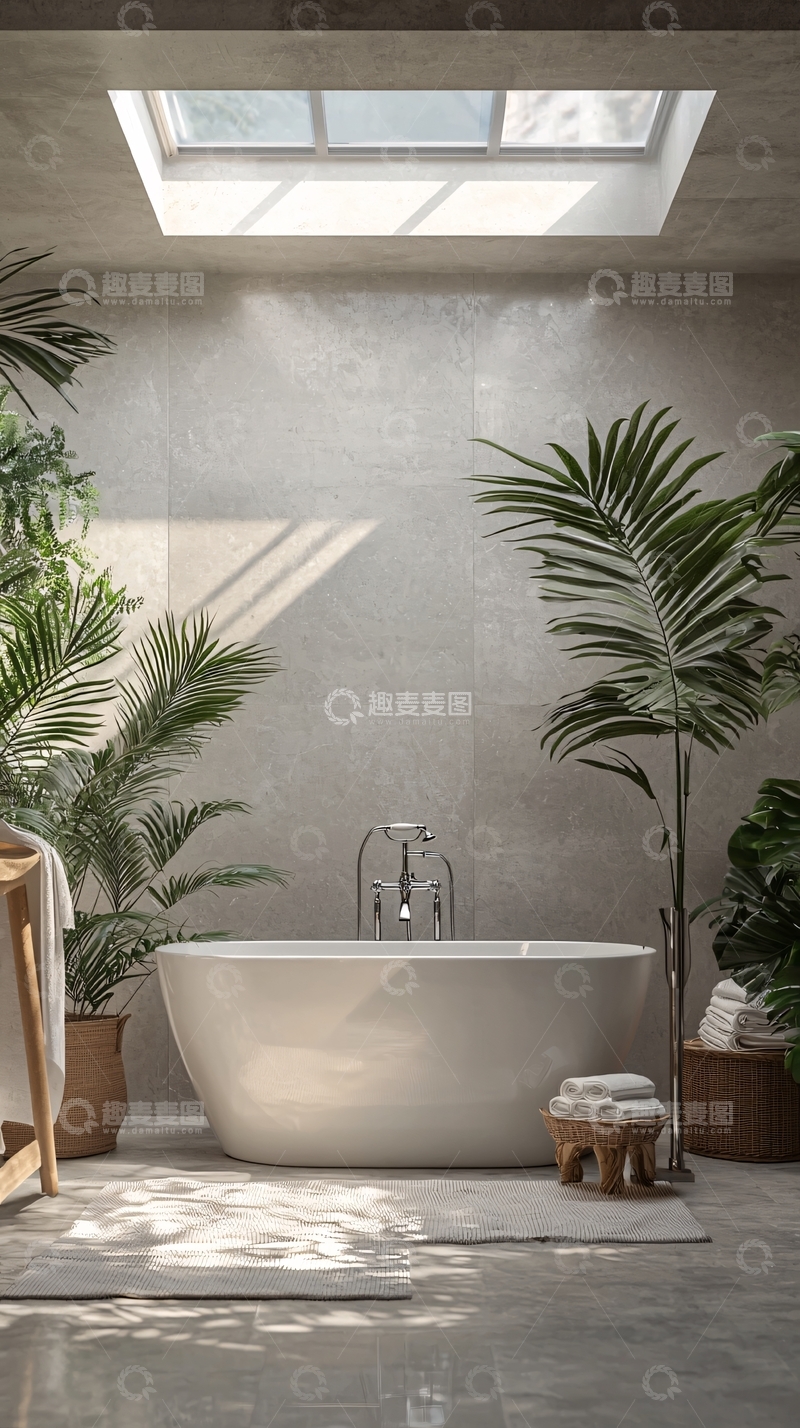 高清大图下载【趣麦麦图】极简风格绿植浴室