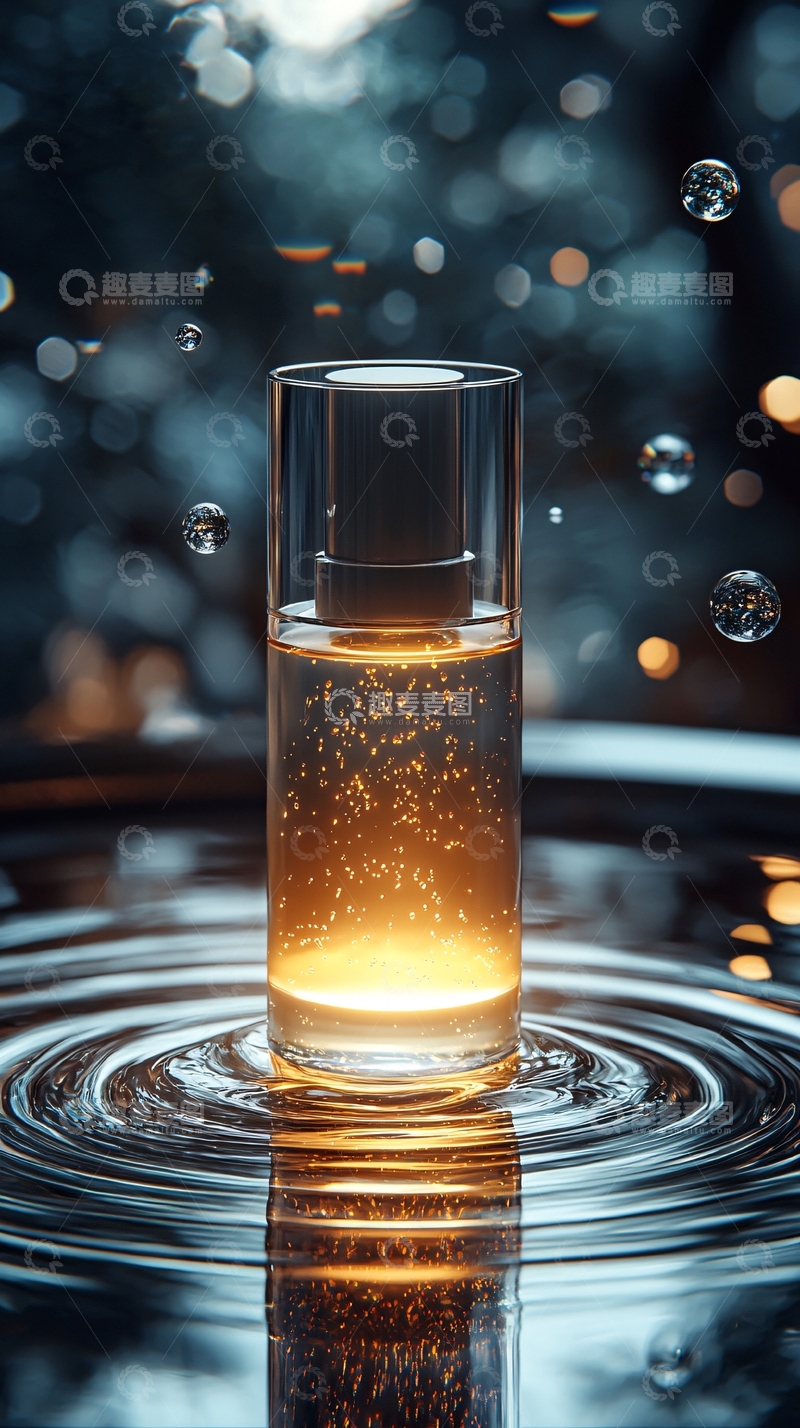 高清大图下载【趣麦麦图】水中发光的透明玻璃杯