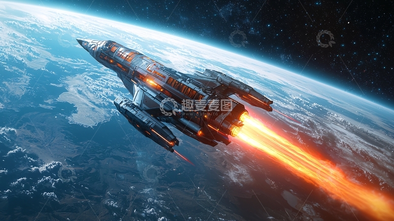 高清大图下载【趣麦麦图】宇宙飞船地球轨道飞行