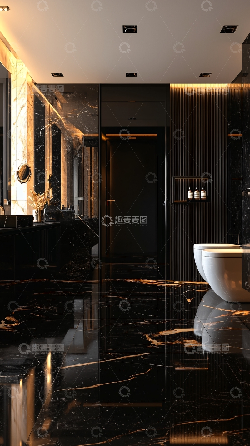 高清大图下载【趣麦麦图】奢华黑色大理石浴室设计