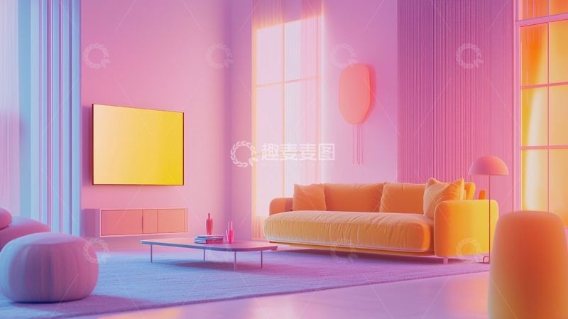 高清大图下载【趣麦麦图】极简粉色客厅家居氛围