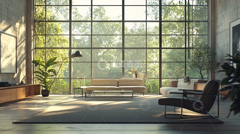 高清大图下载【趣麦麦图】落地窗客厅阳光洒满房间