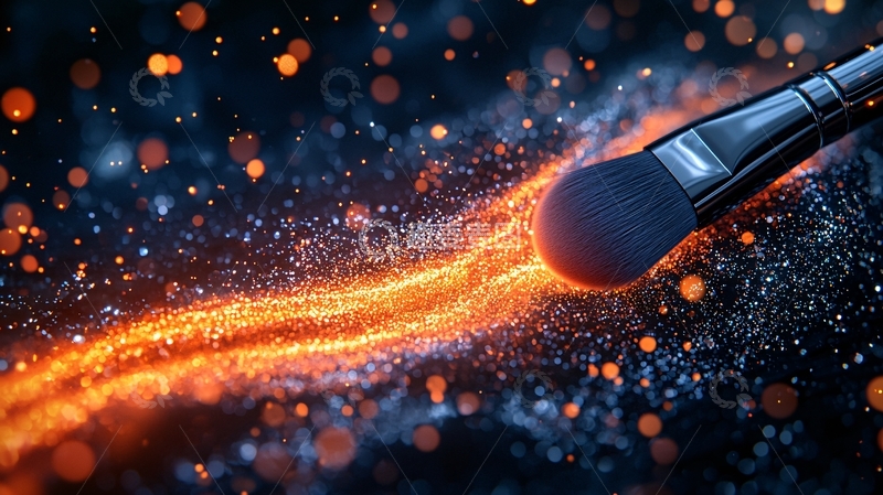 高清大图下载【趣麦麦图】化妆刷与金色光束的梦幻场景