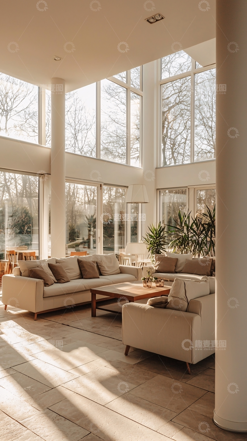 高清大图下载【趣麦麦图】明亮客厅落地窗大宅