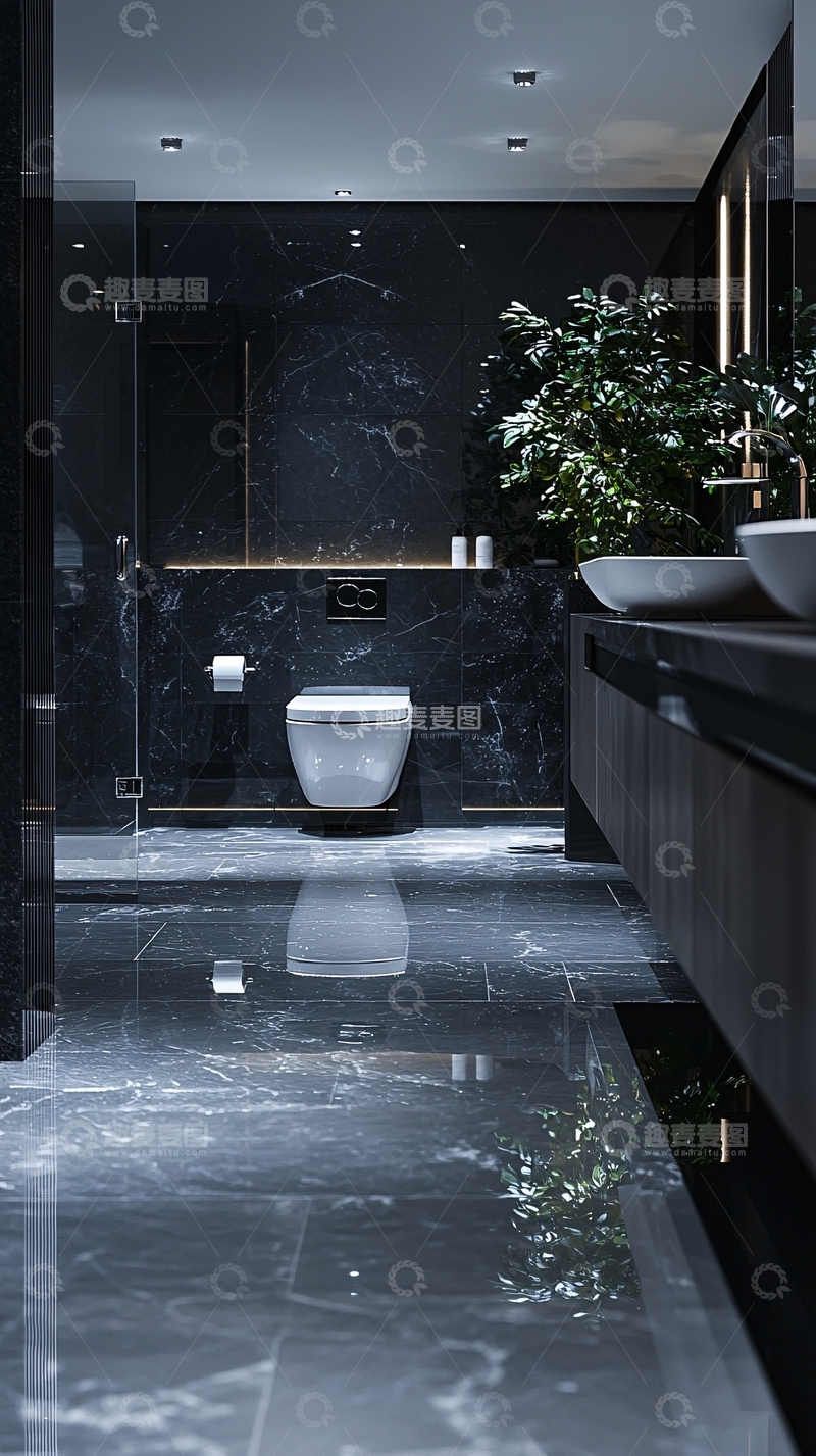 高清大图下载【趣麦麦图】高级黑色大理石卫生间