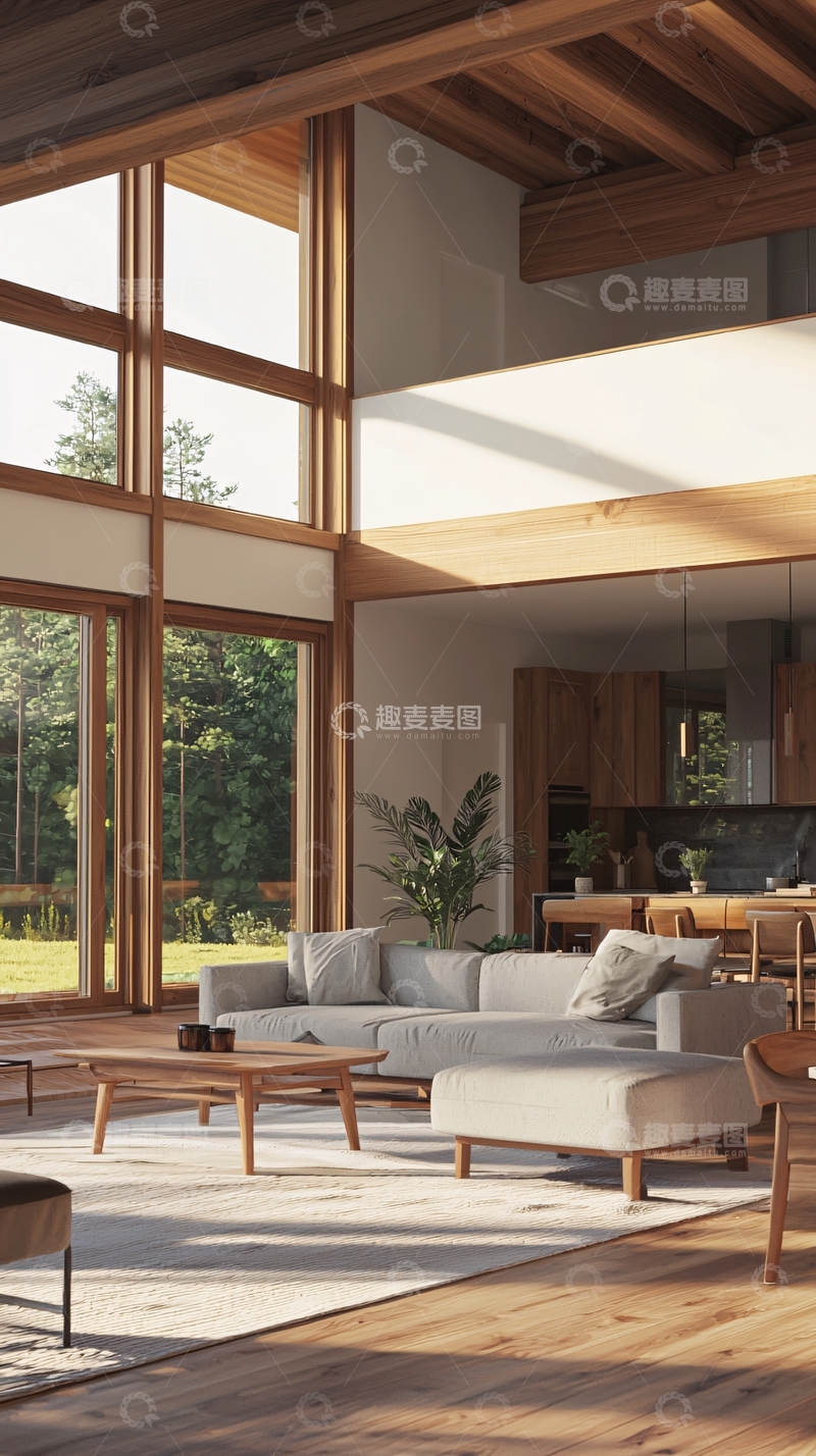高清大图下载【趣麦麦图】现代简约木结构住宅客厅