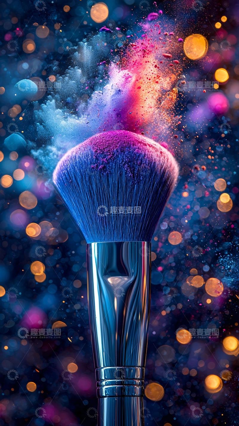 高清大图下载【趣麦麦图】化妆刷与彩色烟雾背景