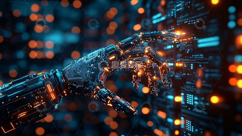 高清大图下载【趣麦麦图】机械臂触碰数字界面