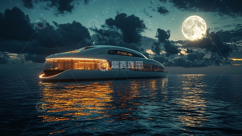 高清大图下载【趣麦麦图】月光下豪华游艇