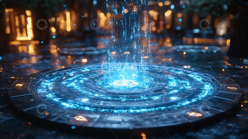 高清大图下载【趣麦麦图】夜晚蓝色魔法喷泉