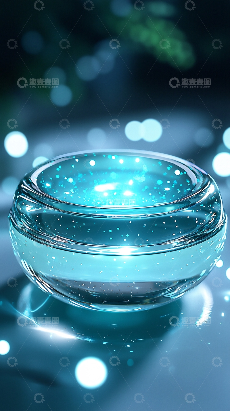 高清大图下载【趣麦麦图】蓝色透明容器闪耀光芒