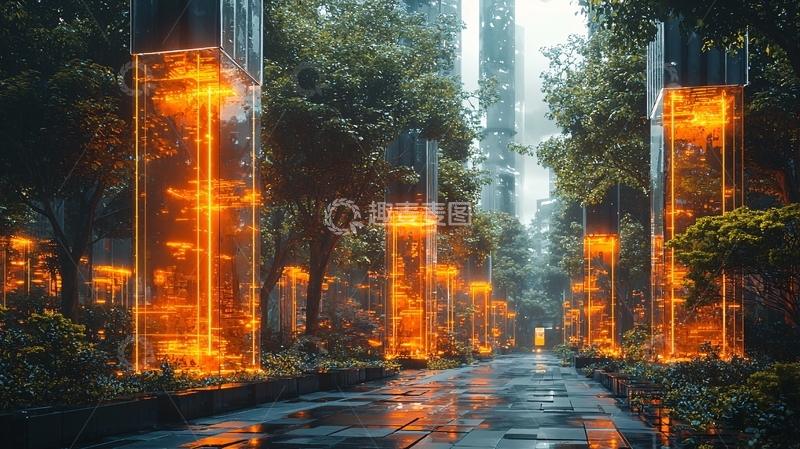 高清大图下载【趣麦麦图】未来都市雨夜街道