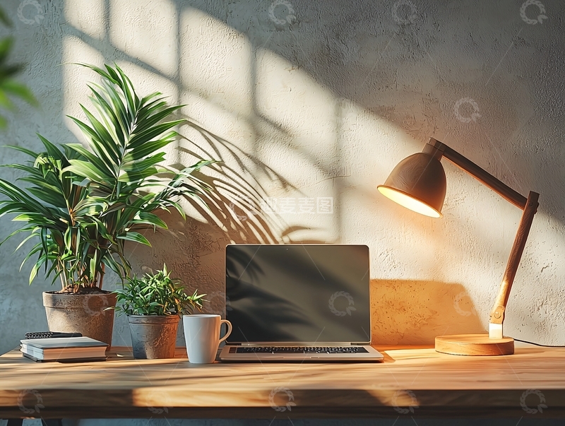 高清大图下载【趣麦麦图】阳光洒落的木质办公桌