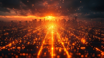 火烧云下的城市夜景