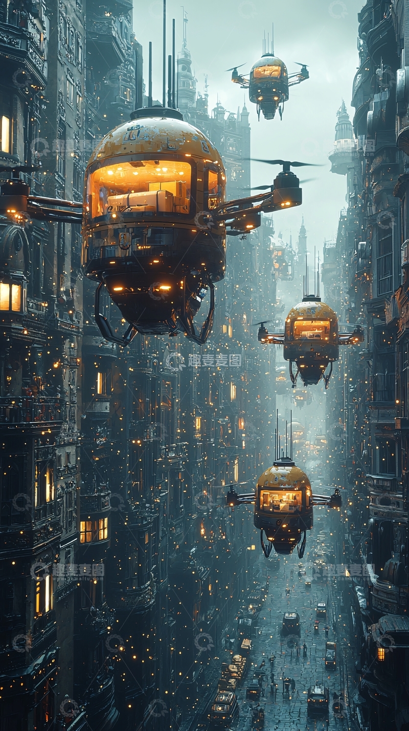 高清大图下载【趣麦麦图】未来都市飞行器